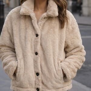 Ci Sono Beige Faux Fur Coat